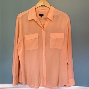 Talbots peach silk camp shirt button down size 14z lightweight sheer office wear